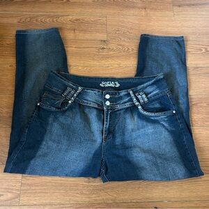 Dark Blue Straight Leg Jeans for Women With Studded Details